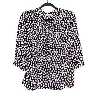 Tucker The Tassel Blouse Shadot Navy in Double Georgette Silk Top Polka Dots